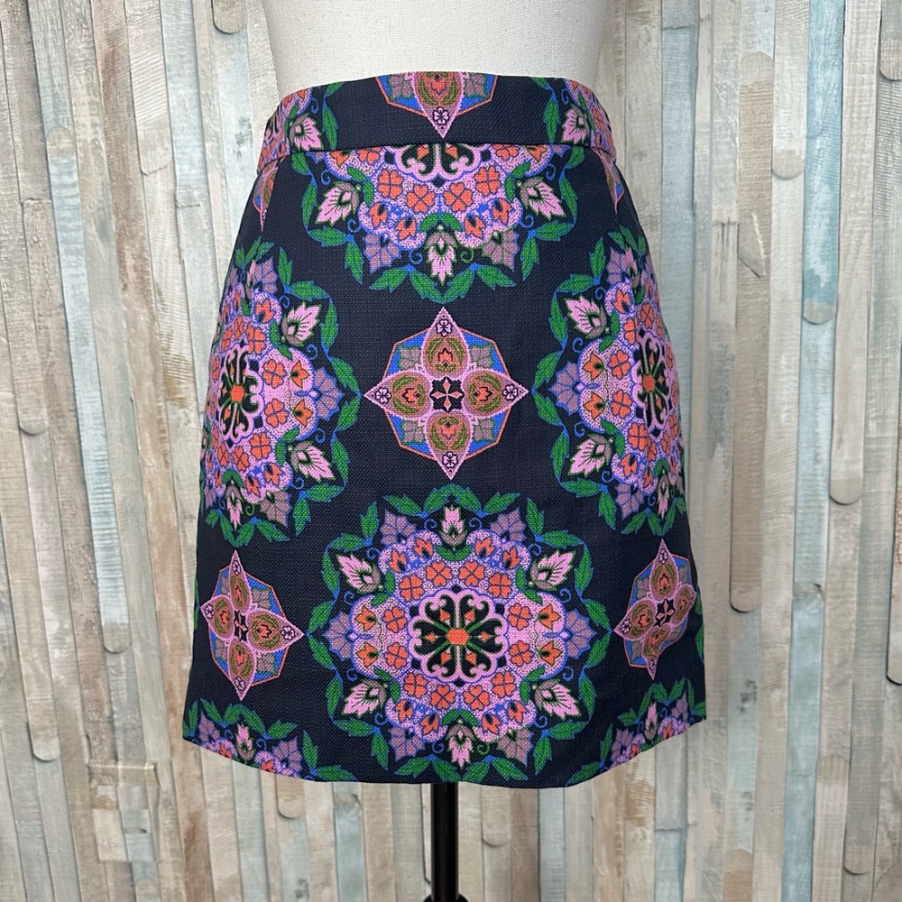 J‎ Crew 0 Mandala Medallion Printed Basketweave Mini Length Pencil Skirt Summer